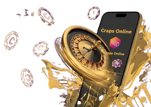 Professional craps online gaming table with dice and chips